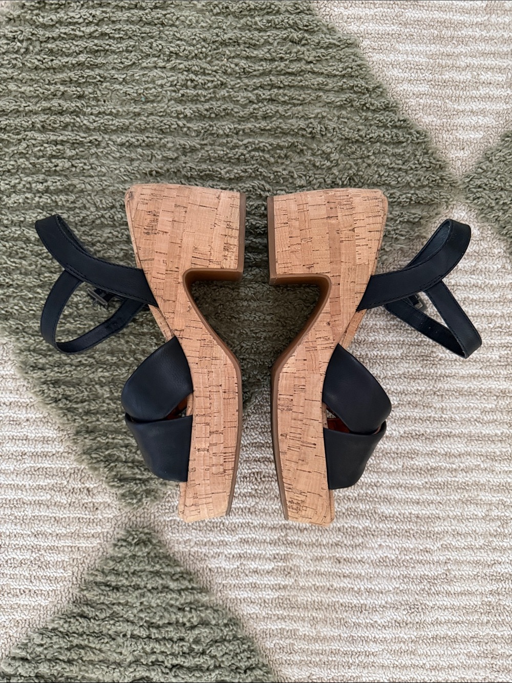 Black Cork Wedge Sandals - Women